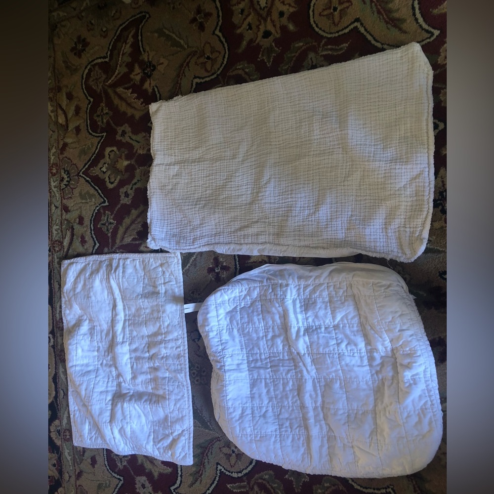 CASA LUNA White Fringed Pillow Shams Covers Full/Queen Size Set of 3